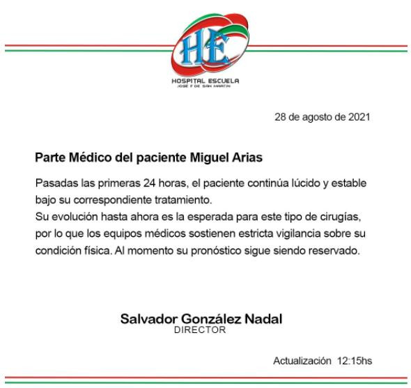 Parte médico de Miguel Arias