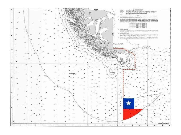 Facsímil del mapa que incluye Piñera en su decreto que viola los tratados que firmó Argentina con Chile. 