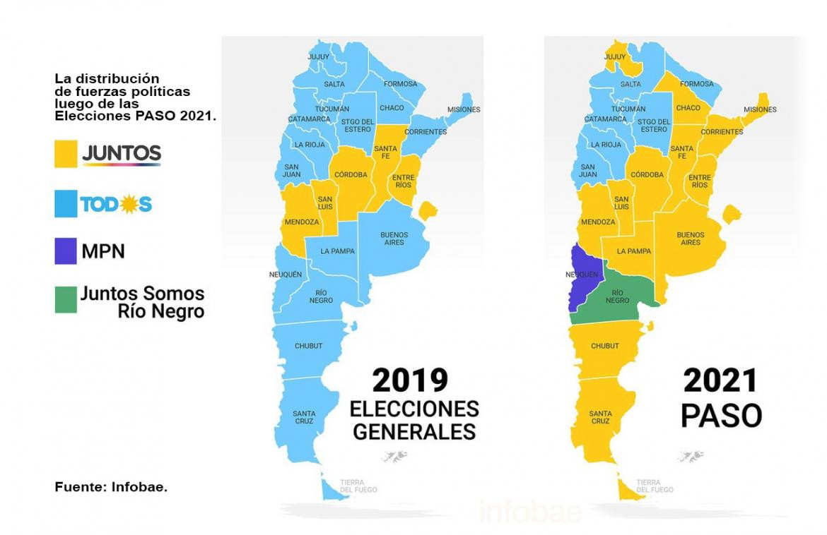 Mapa de Argentina después de las PASO 2021, Infobae
