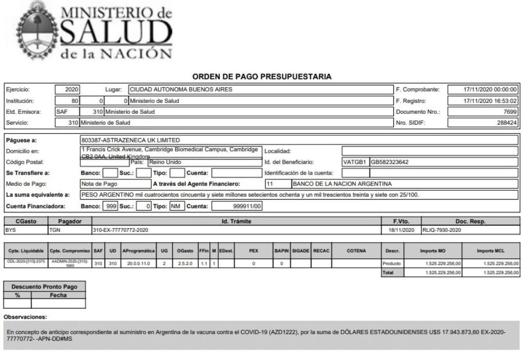 Gobierno, compra de vacunas contra coronavirus, Ministerio de Salud, NA