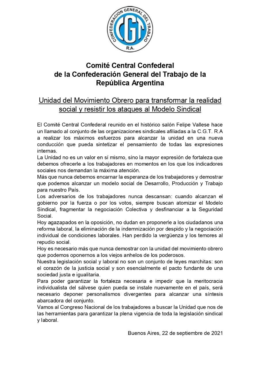 Comunicado de la CGT