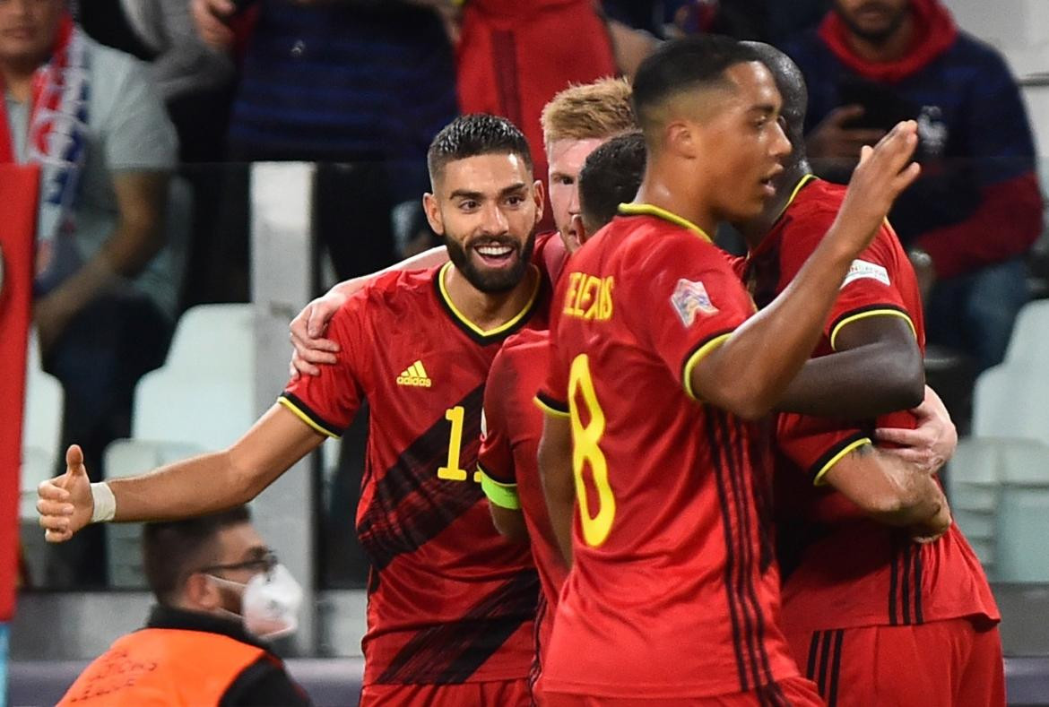 Festejo de Belgica ante Francia por la Liga de las Naciones UEFA