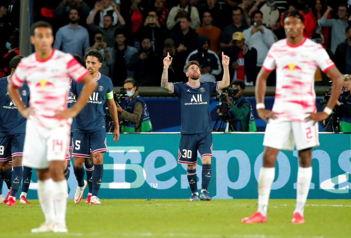 Festejo de Messi para el PSG ante el Leipzig por la Champions League, AGENCIA EFE