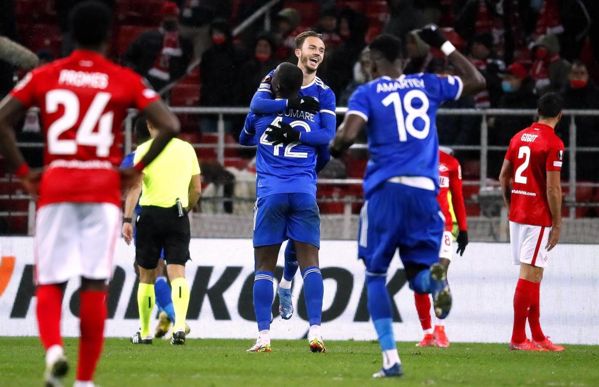 Festejo del Leicester ante el Spartak Moscu, AGENCIA EFE