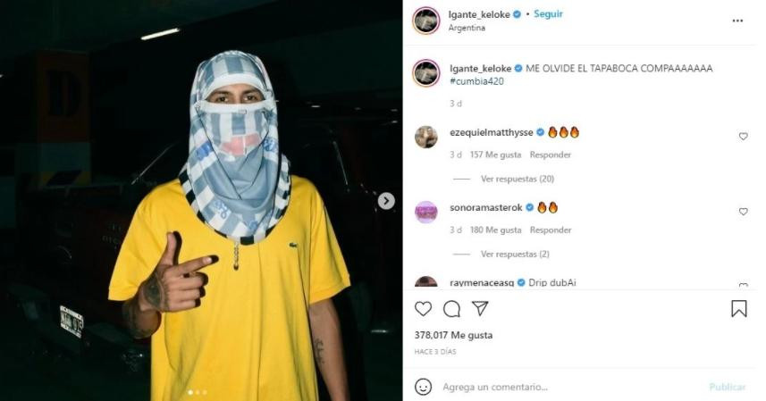 L-Gante, posteo en Instagram del cantante, NA