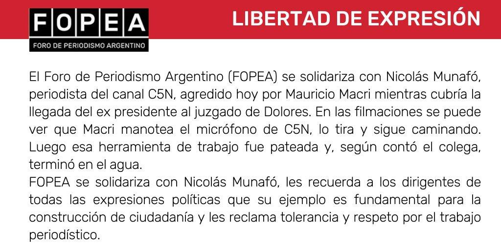 FOPEA y ADEPA repudiaron la agresión de Mauricio Macri a un periodista de C5N