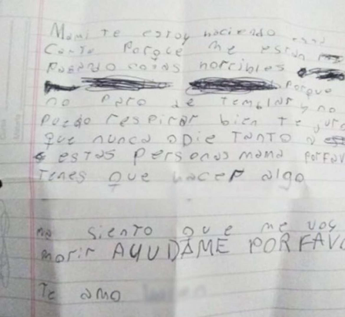 La carta que la nena le escribió a su mamá. Foto: gentileza El Doce