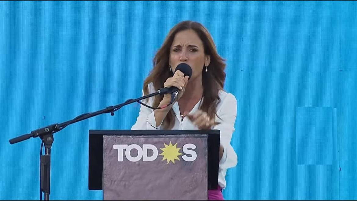 Victoria Tolosa Paz, cierre de campaña Frente de todos en Merlo, foto captura