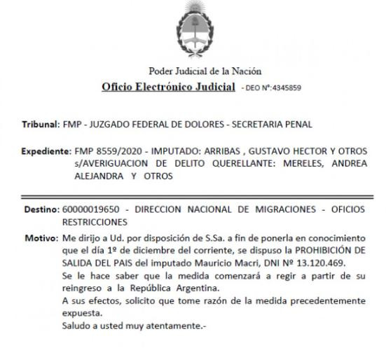Medida del juez Bava contra Mauricio Macri para no poder salir del país