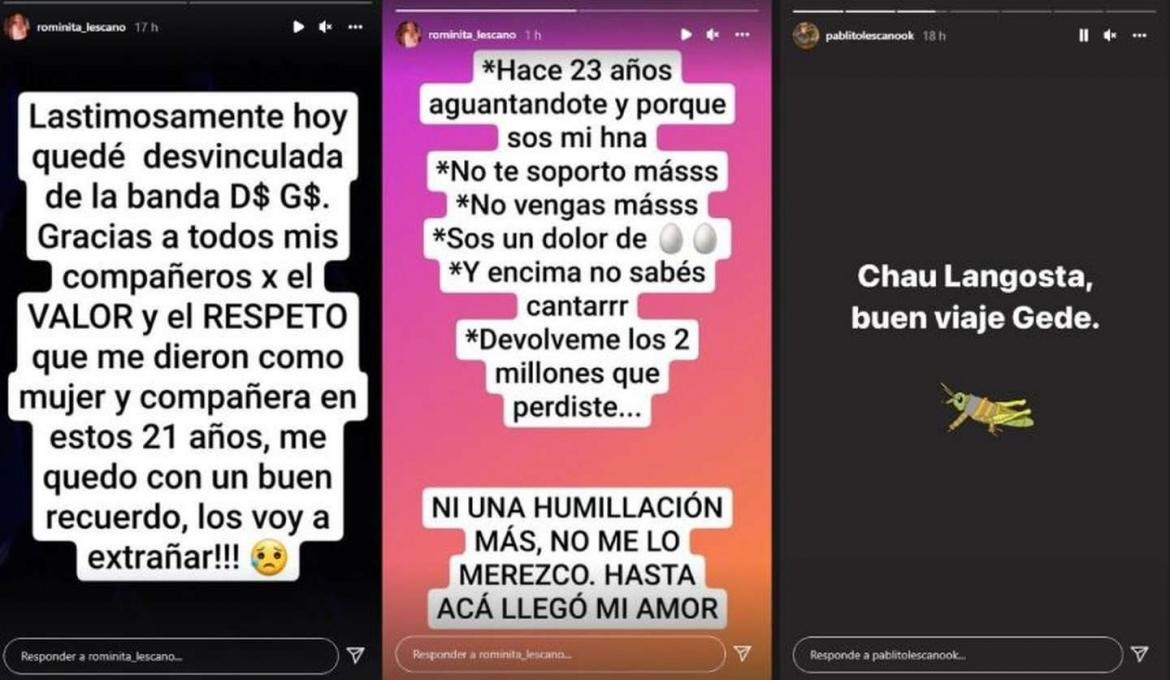 Historias de Instagram de Romina Lescano y Pablo Lescano