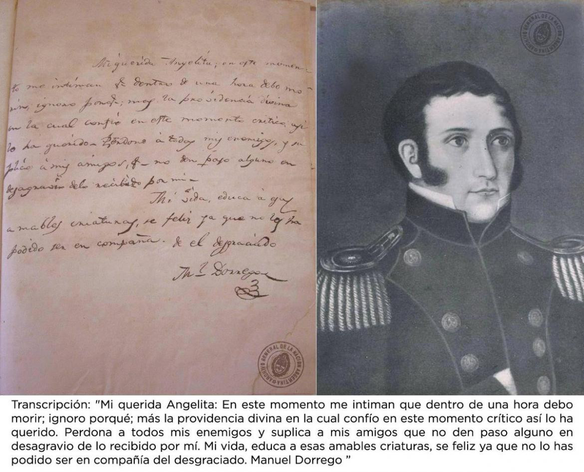 Carta de Manuel Dorrego a su hija, historia