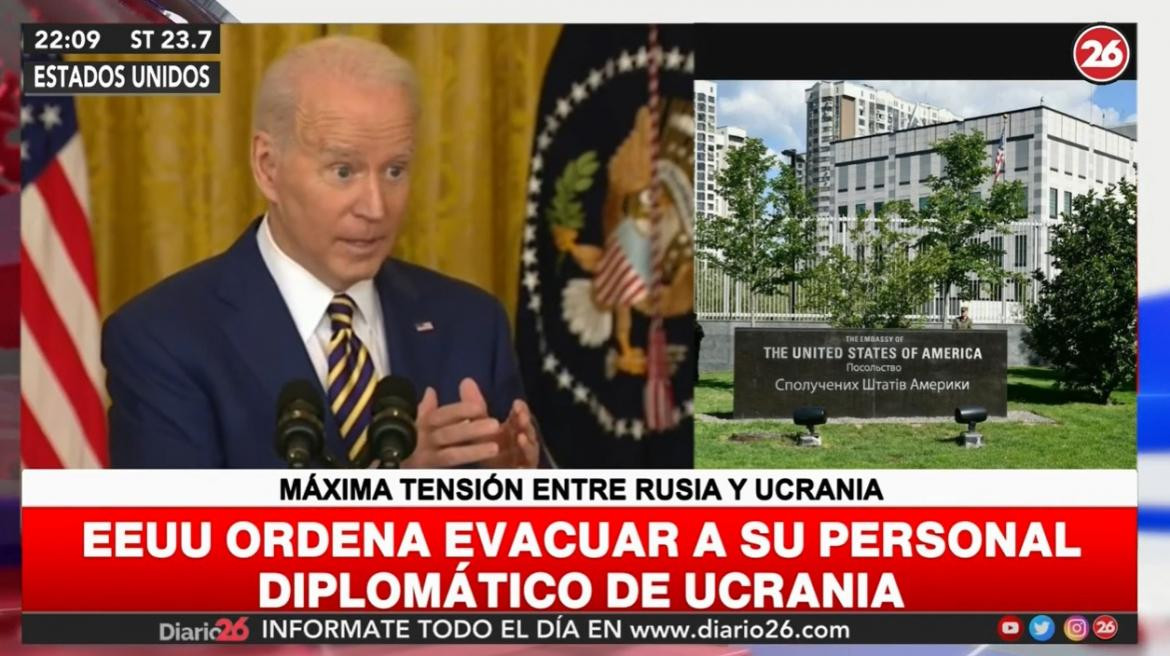 La embajada de Estados Unidos en Kiev pidió evacuar a personal diplomático