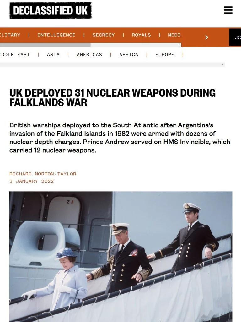 Informe periodístico sobre la introducción armas atómicas en Malvinas, Richard Norton Taylor