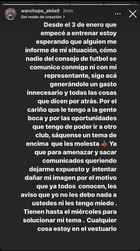 Wanchope, comunicado en Instagram