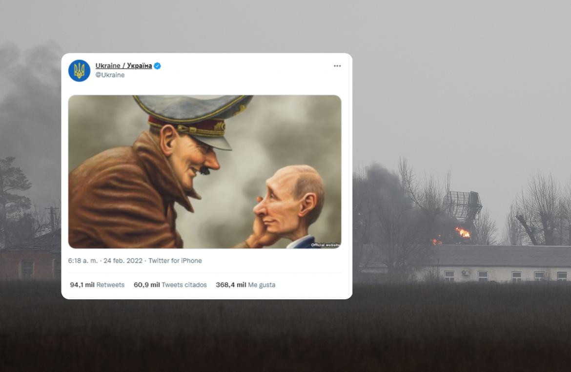 Mensaje de Ucrania en su Twitter oficial: Hitler orgulloso de Putin