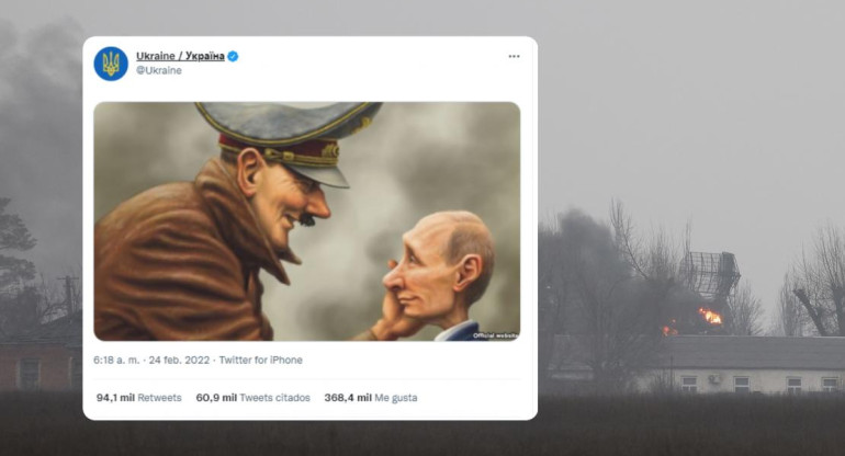 Mensaje de Ucrania en su Twitter oficial: Hitler orgulloso de Putin
