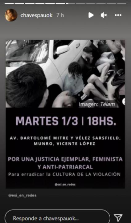 Mensaje de Paula Chaves sobre la violación en grupo en Palermo