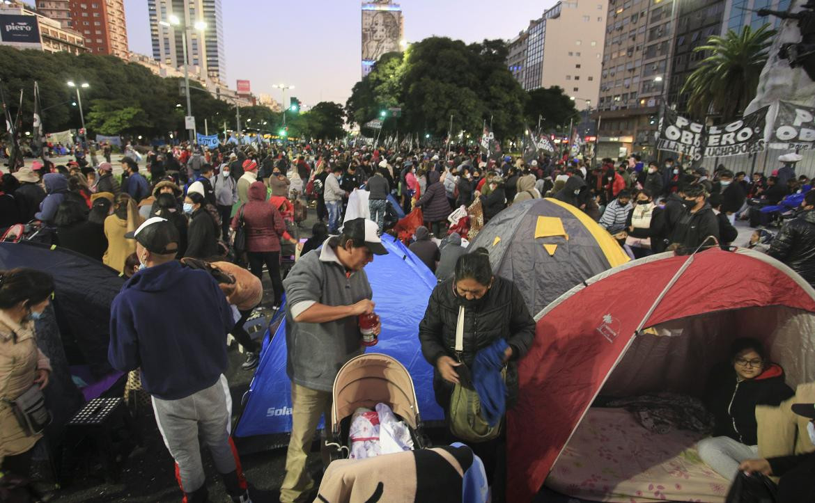 Acampe de piqueteros en el centro porteño, AGENCIA NA