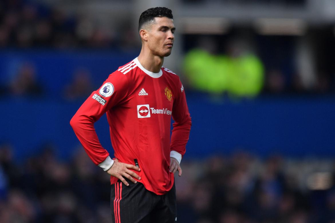 Cristiano Ronaldo en la derrota de Manchester United ante Everton, AGENCIA AFP