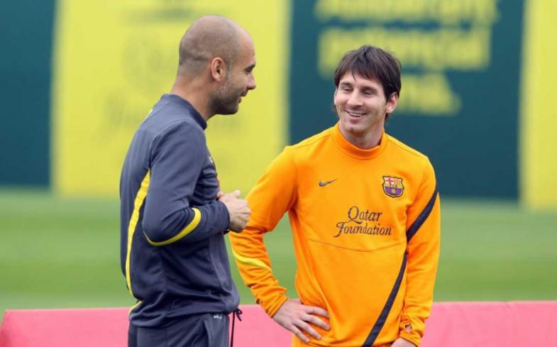 Pep Guardiola y Lionel Mess, foto NA