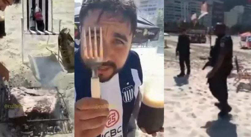 Hincha de Talleres haciendo asado en la playa, foto NA