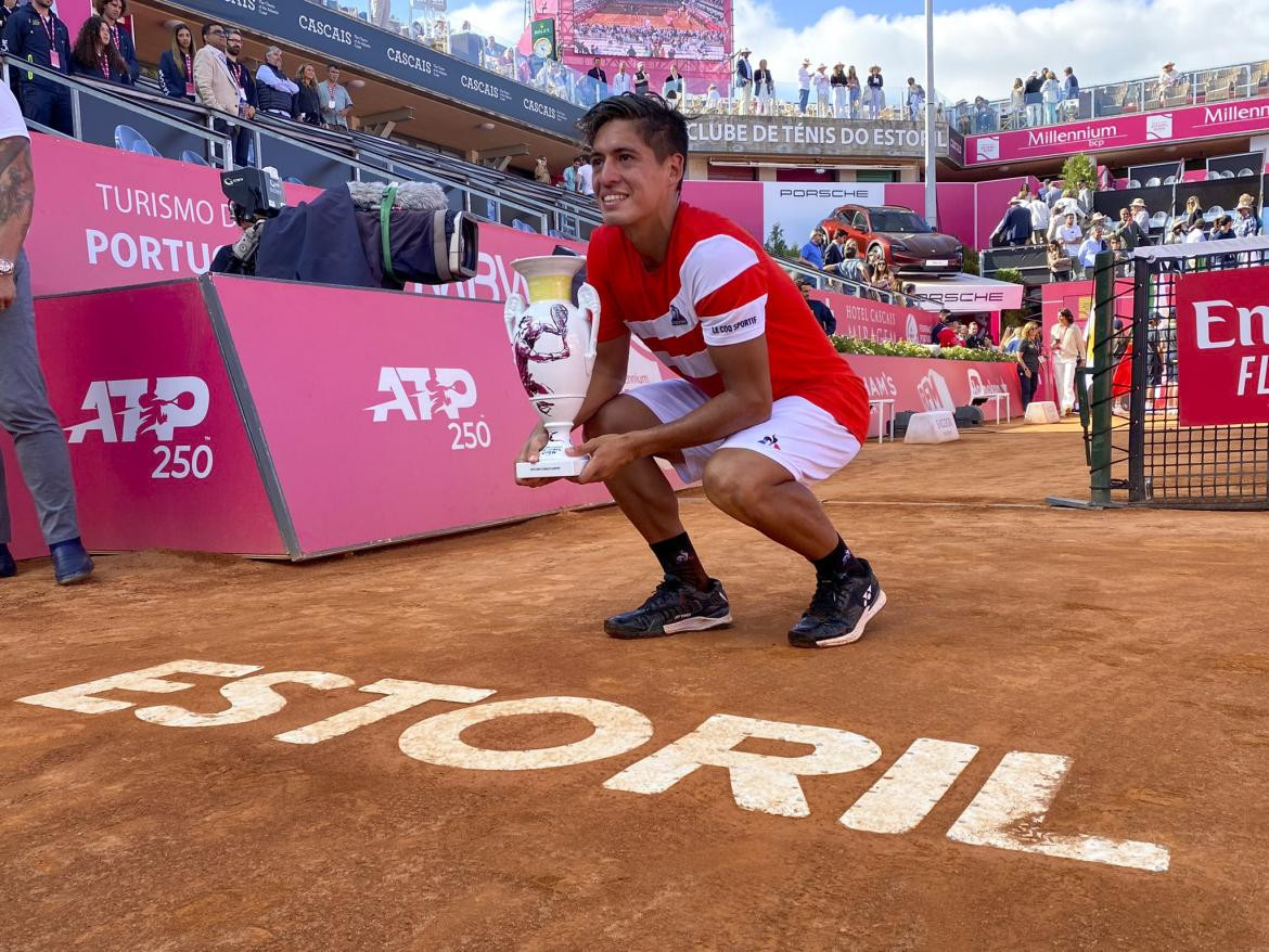 Sebastián Báez, tenis, festejo, final de ATP de Estoril, foto NA	