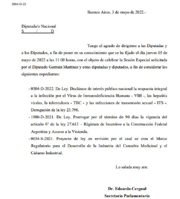 El oficialismo convocó a una sesión especial para tratar proyectos sobre HIV, Cannabis y desarrollo productivo