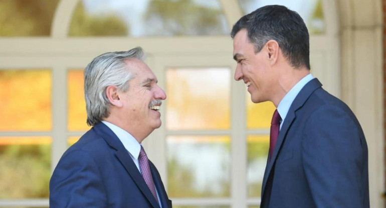 Alberto Fernández con su par de España, Pedro Sánchez Pérez-Castejón. Foto NA