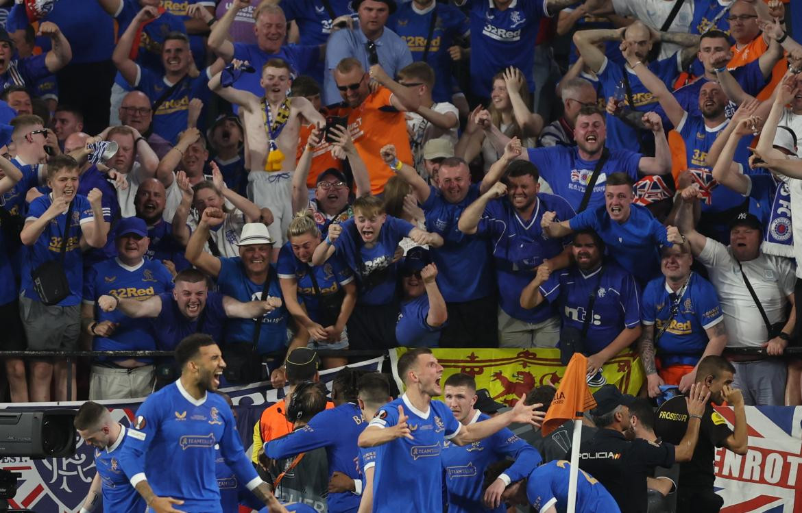 Festejo del Rangers ante el Eintracht Franfurk en la final de la Europa League. Foto: REUTERS.