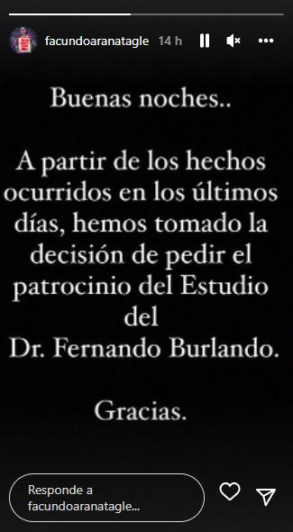 Historia de Facundo Arana en redes. Foto: Instagram.