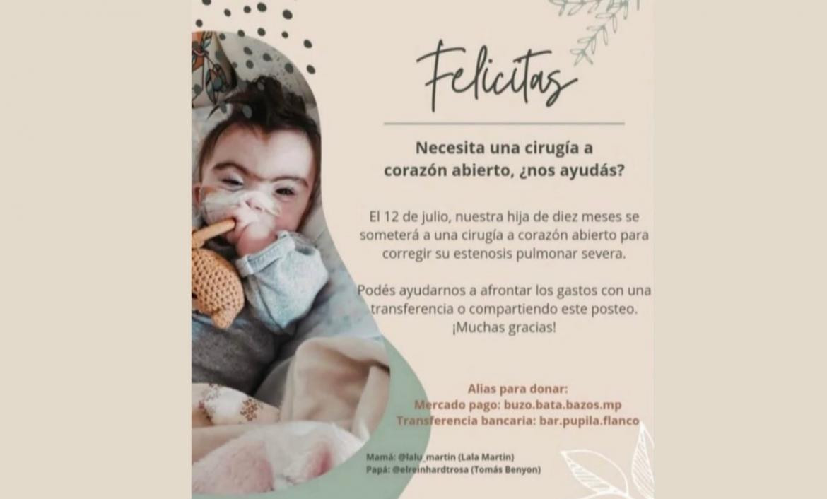 Felicitas necesita una cirugía a corazón abierto