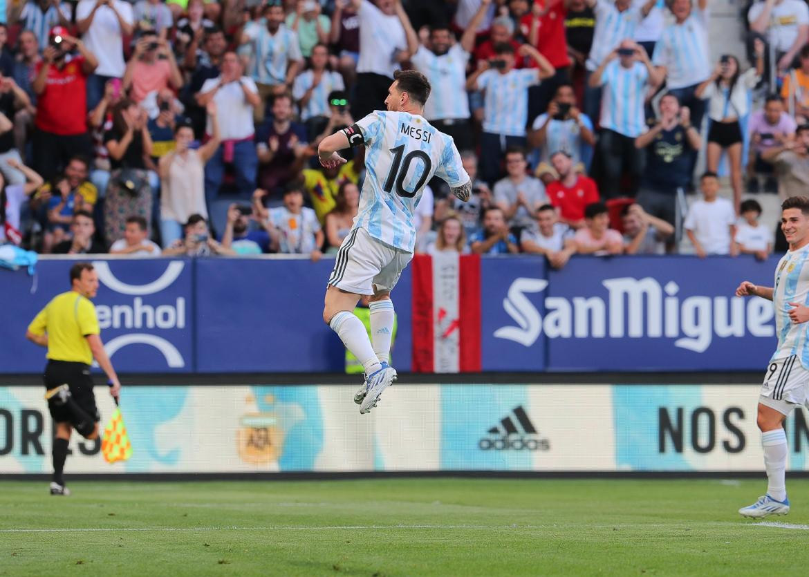 Festejo de Messi, Selección Argentina, Foto Twitter Selección Argentina