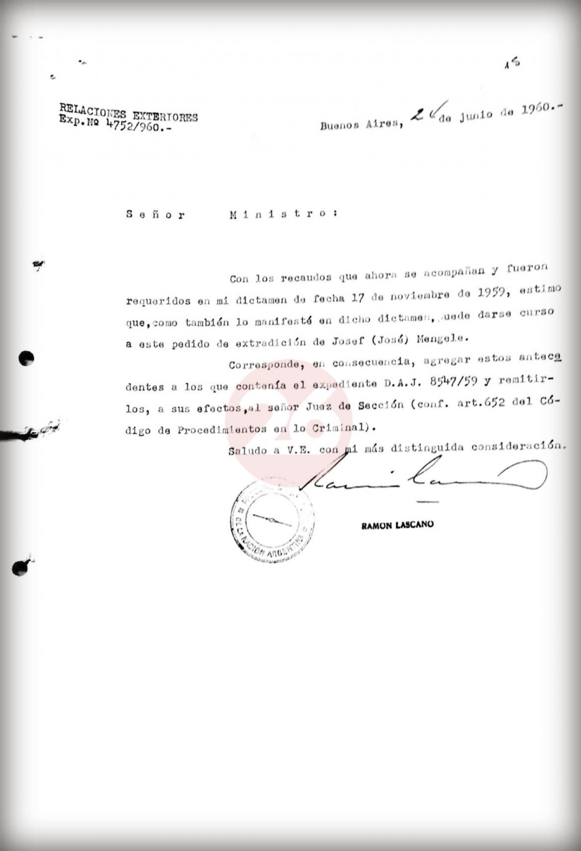 Mengele en Argentina, documentos por extradición