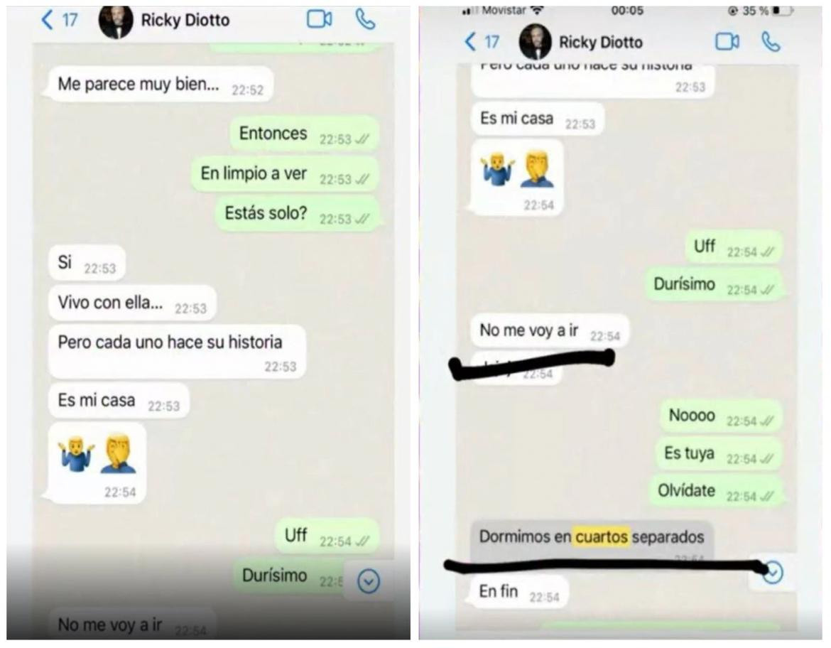 Chats de Ricky Diotto. Foto: captura WhatsApp.