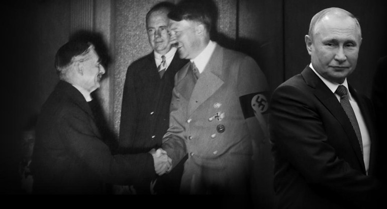 Apaciguamiento, Chamberlain, Hitler y Putin, fotos Google y NA