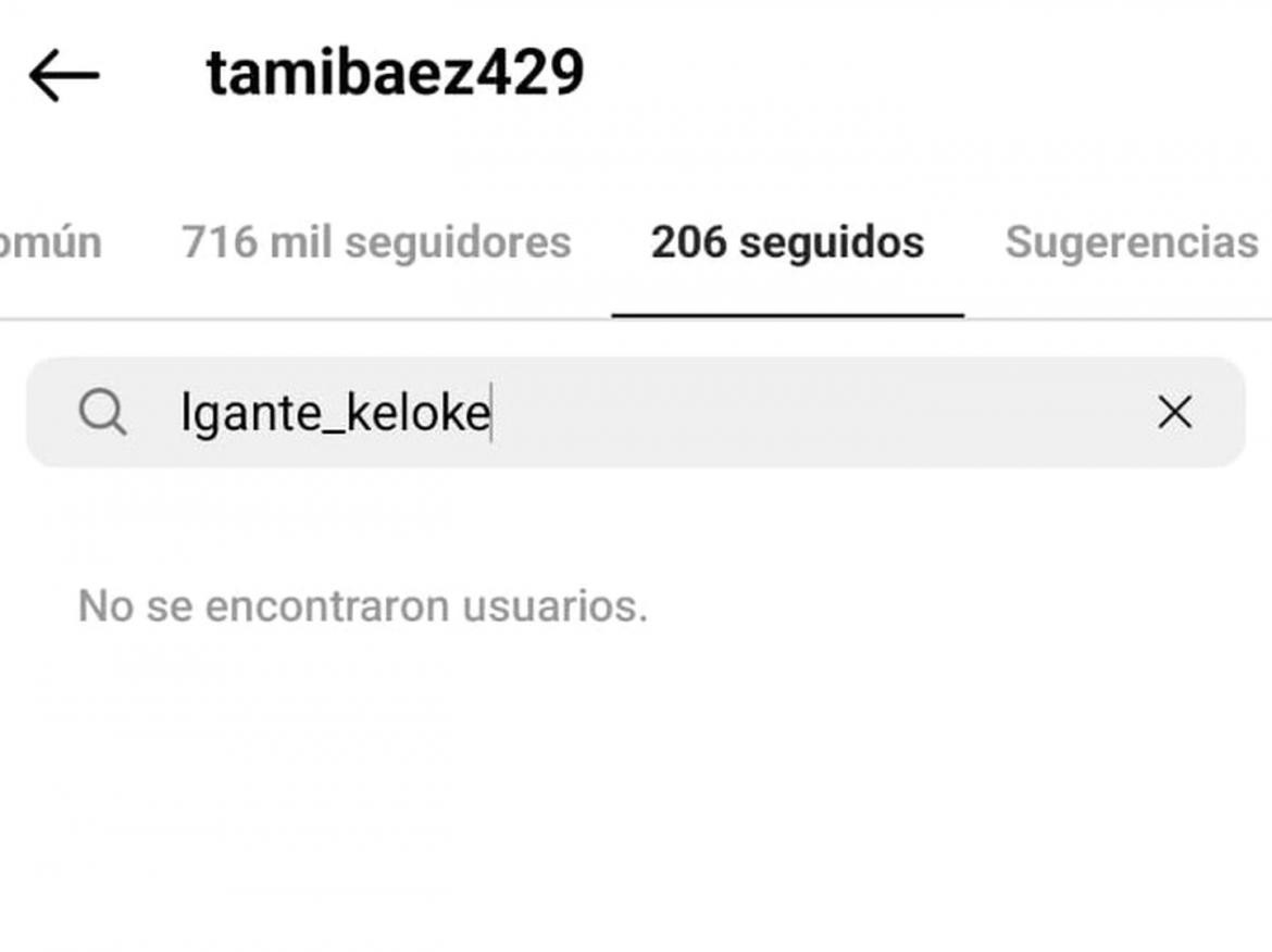 Tamara Báez no sigue más a L-Gante en Instagram. Foto: Captura Instagram.