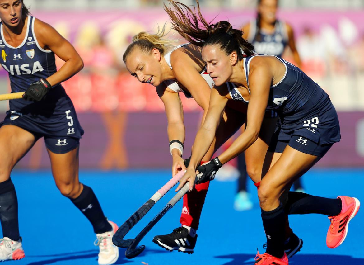 Las Leonas vs Inglaterra en el Mundial de Hockey 2022. Foto: @ArgFieldHockey.