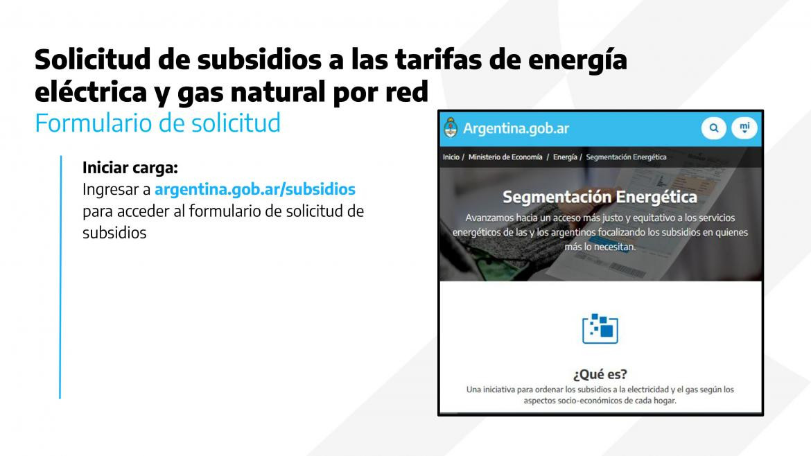 Formulario de subsidios de gas y luz. Foto: NA.