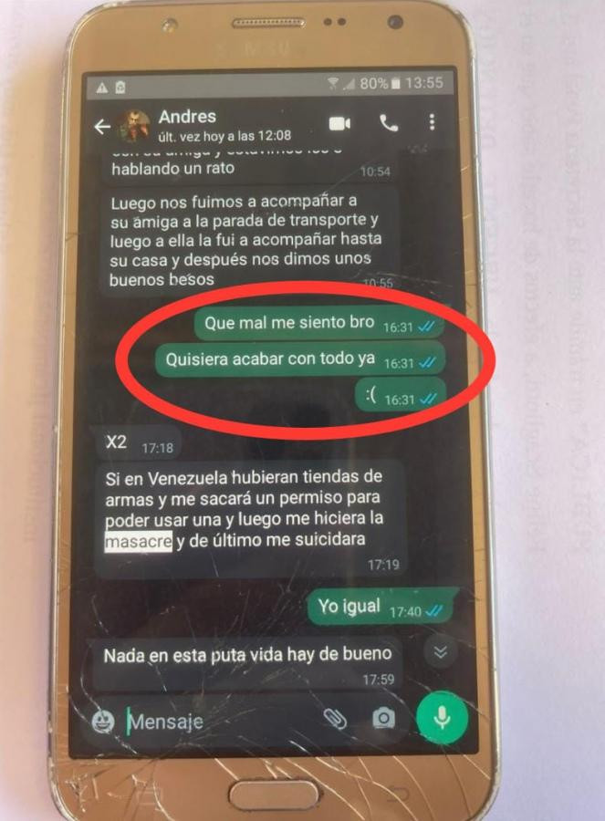  El diálogo en el WhatsApp del acusado con otro joven de nacionalidad venezolana.