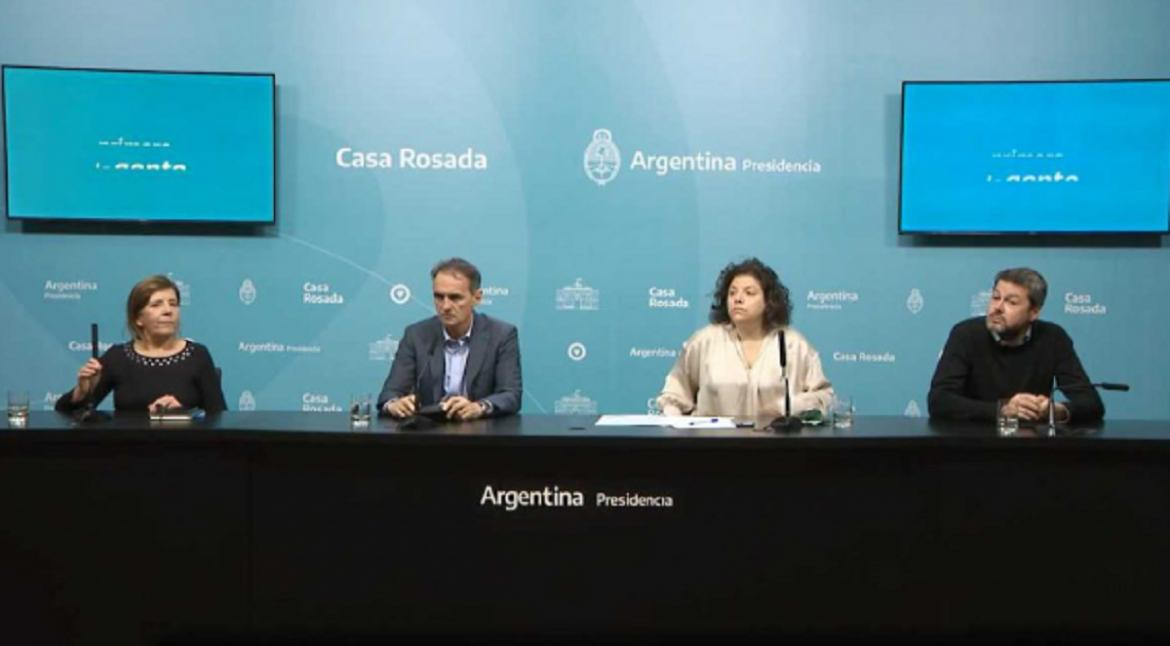 Cerruti, Katopodis, Vizzotti y Lammens en conferencia de prensa. Foto: NA.