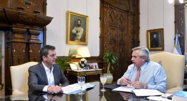 Sergio Massa reunido con Alberto Fernández en Casa Rosada. Foto: NA.