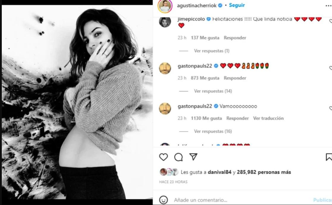 La reacción de Gastón Pauls sobre el embarazo de Cherri. Foto: Instagram/agustinacherriok