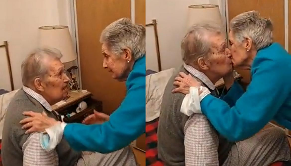 Abuelitos se reencuentran tras una internación. Foto: captura de video