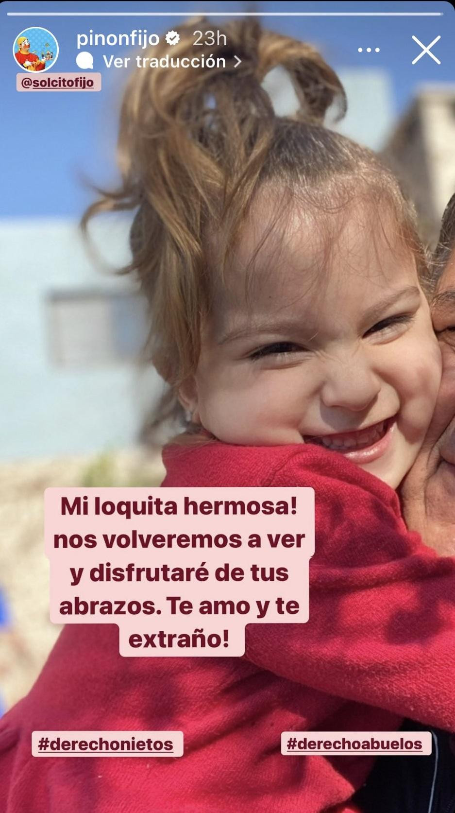 Mensaje de Piñon Fijo sobre su nieta. Foto: @pinonfijo.