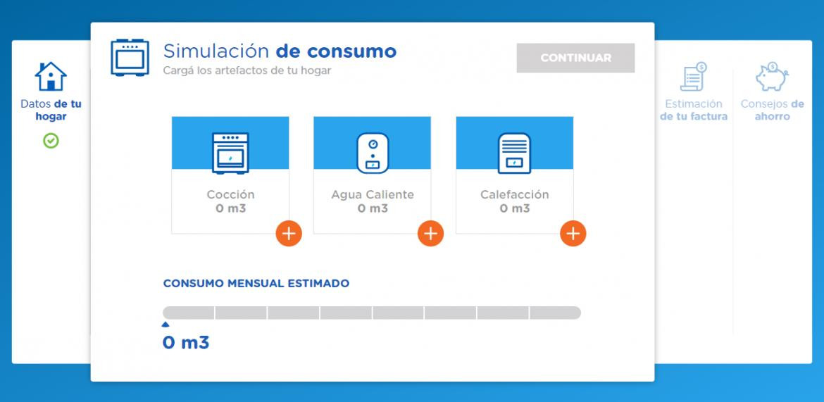 Simulación de consumo de gas. Foto: consumointeligente.com.ar