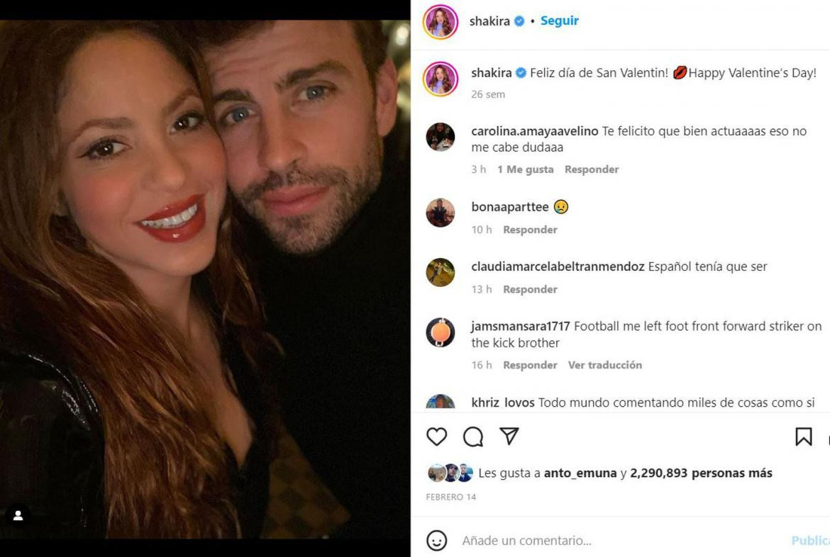 Posteo de Shakira en Instagram