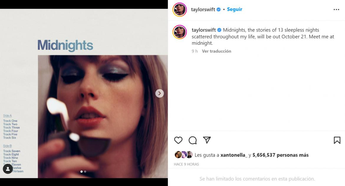Taylor Swift anuncio disco nuevo. Foto: Instagram/TaylorSwift.