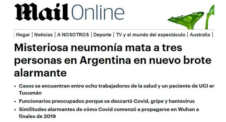 Mail hablando sobre las muertes por neumonía en Tucumán