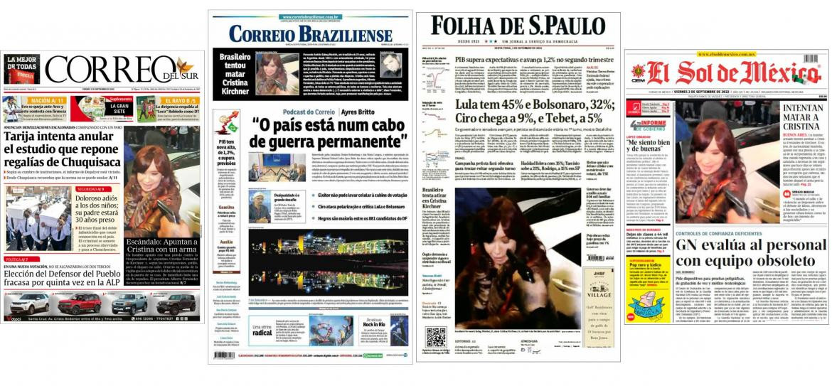 Tapas de diarios del mundo sobre el ataque a Cristina Kirchner. Foto: Telam.