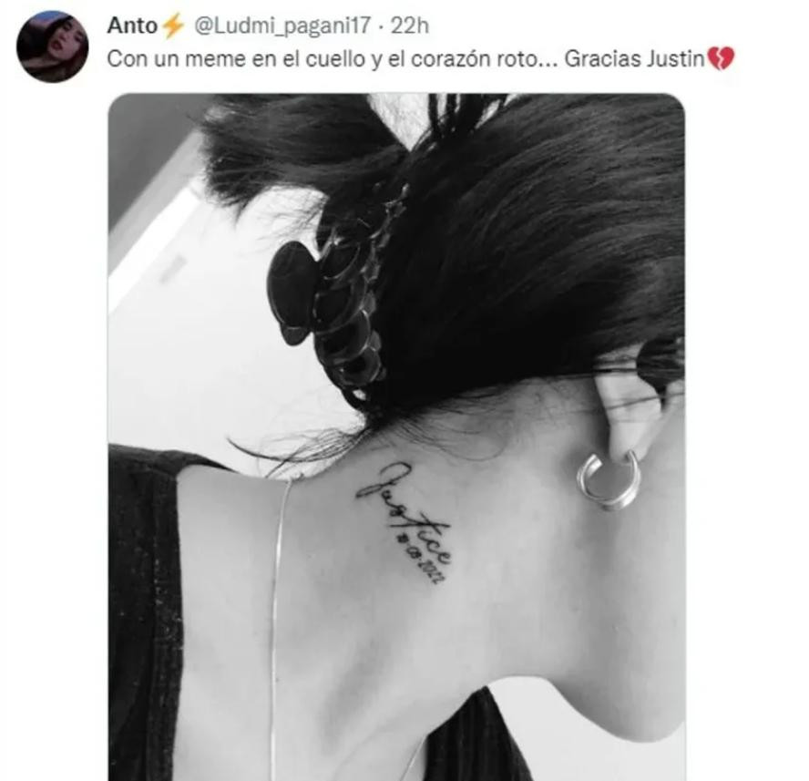 El tatuaje de la fan de Justin Bieber. Foto: Twitter/ludmi_pagani17